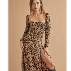 Reformation Sigmund midi animal print dress size 6 brown black C4